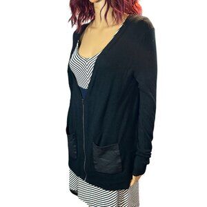 Banana Republic Womens Zip Up Patch Pocket Cardigan Black XS Y2K Cyber Grunge